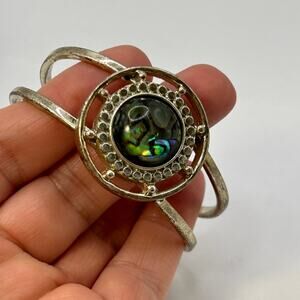 Lucky brand Silver Tone Abalone Cuff Bracelet size 6 Adjustable